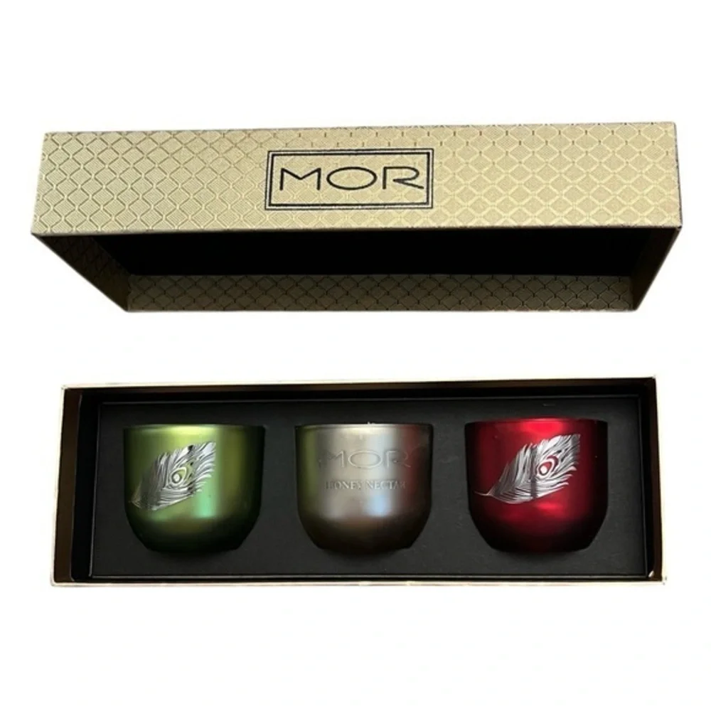 NIB MOR Australia Votive Candle Gift Set-Basil Grape, Honey Nectar, WinterBerry